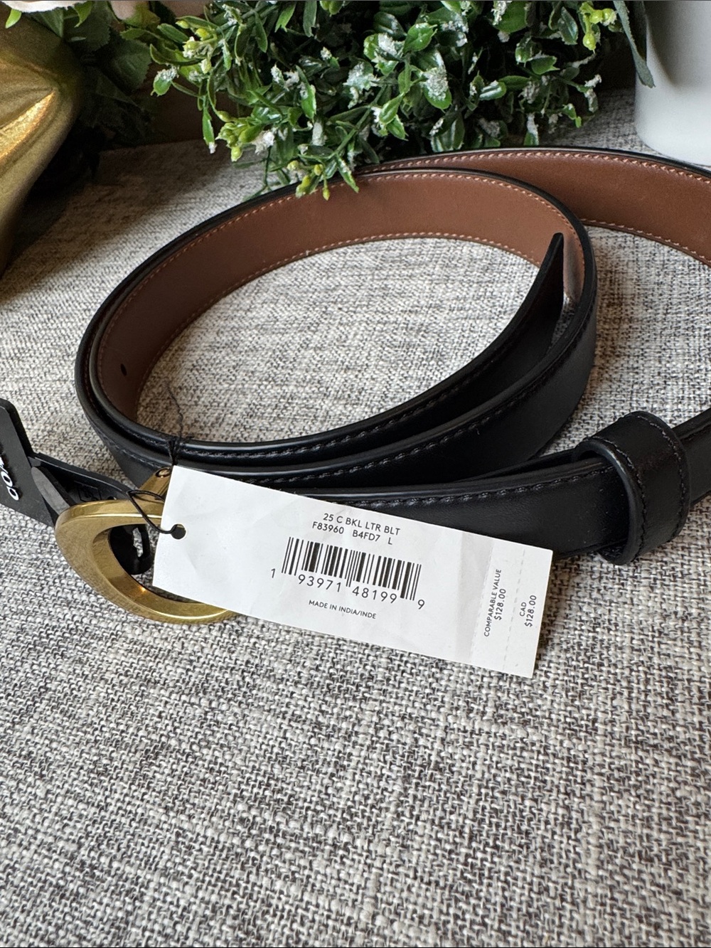 COACH Black/Brown Leather Belt with Gold 'C' Buckle size L - Picture 2 of 5